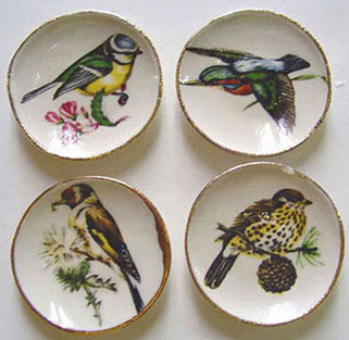 Dollhouse Miniature 4 New Bird Plates